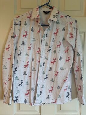 Boys Reindeer Print Button-Up Shirt
